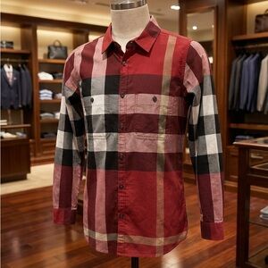 Burberry Kids Red and Black Plaid Button Down Shirt